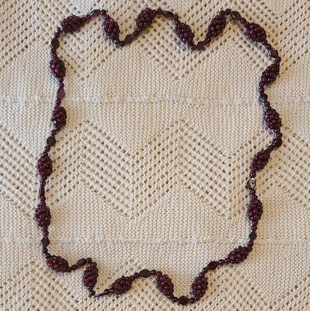 Vintage Garnet Berry Cluster Necklace 30" Artisan Jan Michaels San Francisco